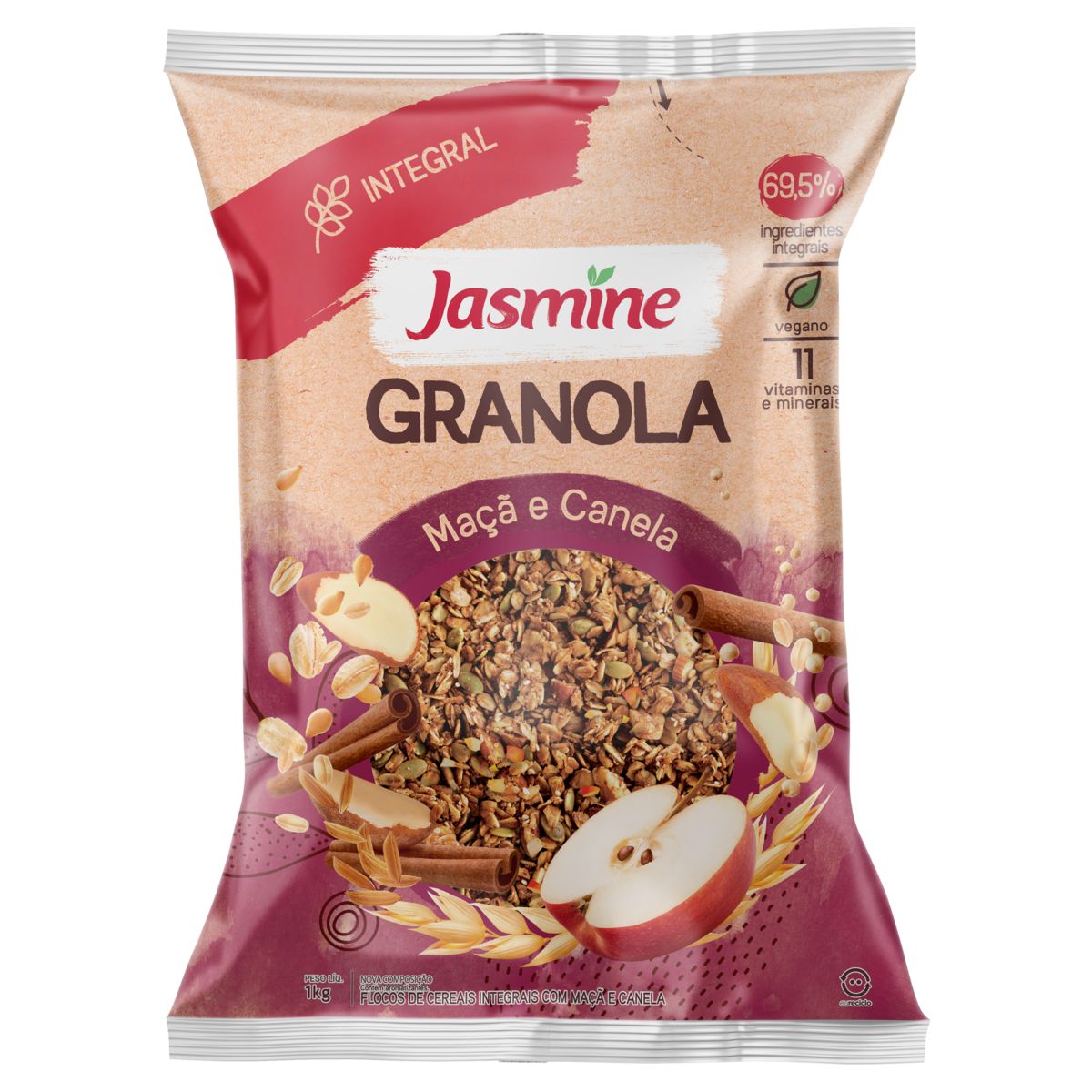Granola Jasmine Maçã e Canela 69,5% Integral Pacote 1kg