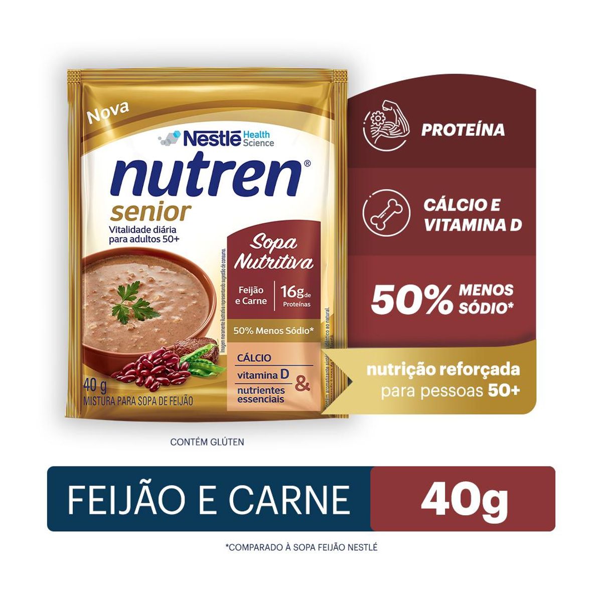 Complemento Alimentar Nutren Senior Sopa Nutritiva Feijão e Carne 40g image number 1