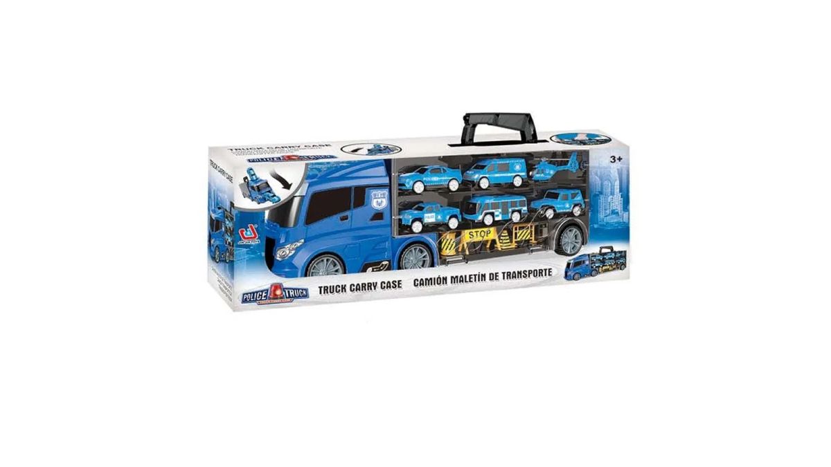 Caminhão Maleta com Carrinhos Polícia Azul Multikids