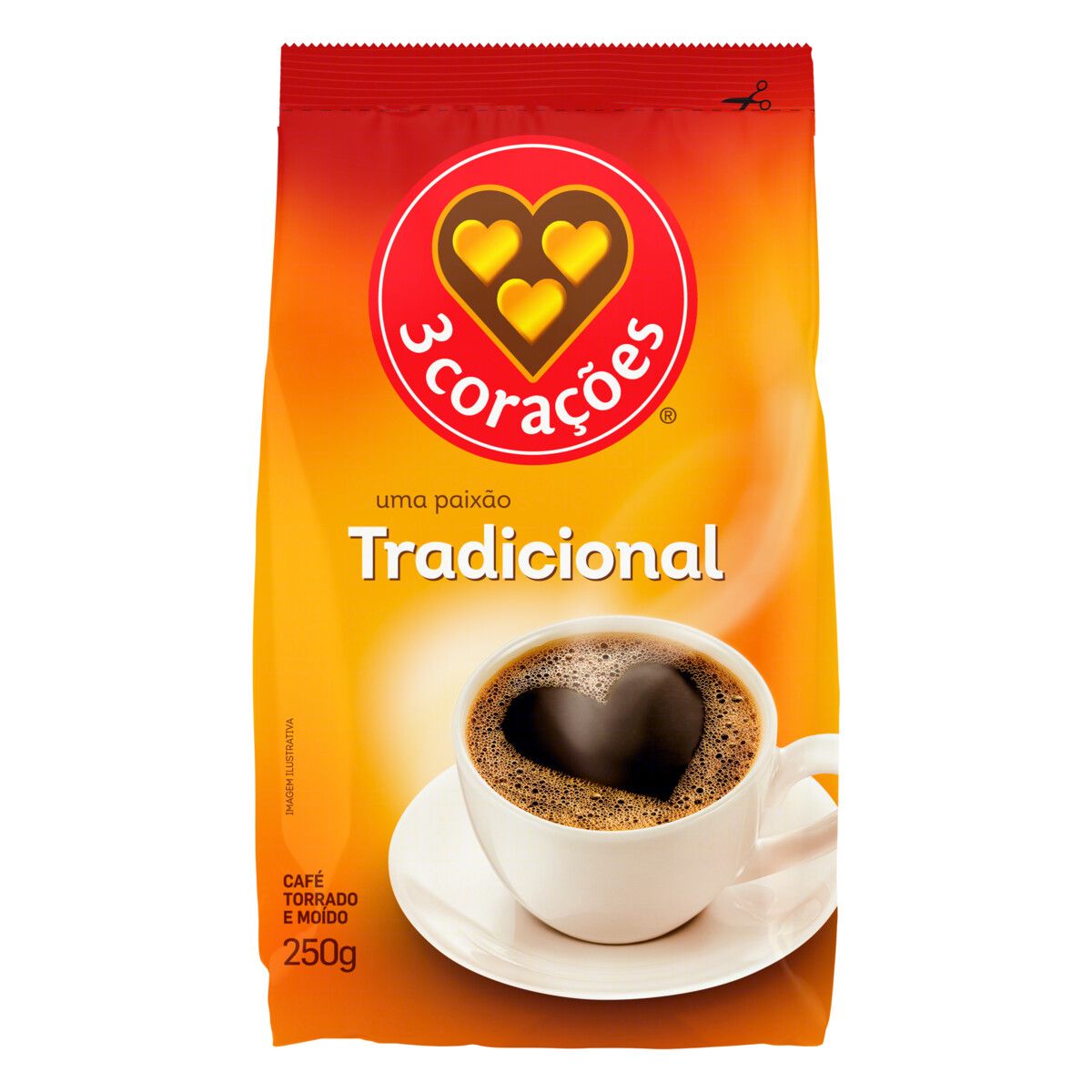 Café Torrado e Moído 3 Corações Tradicional Pacote 250g