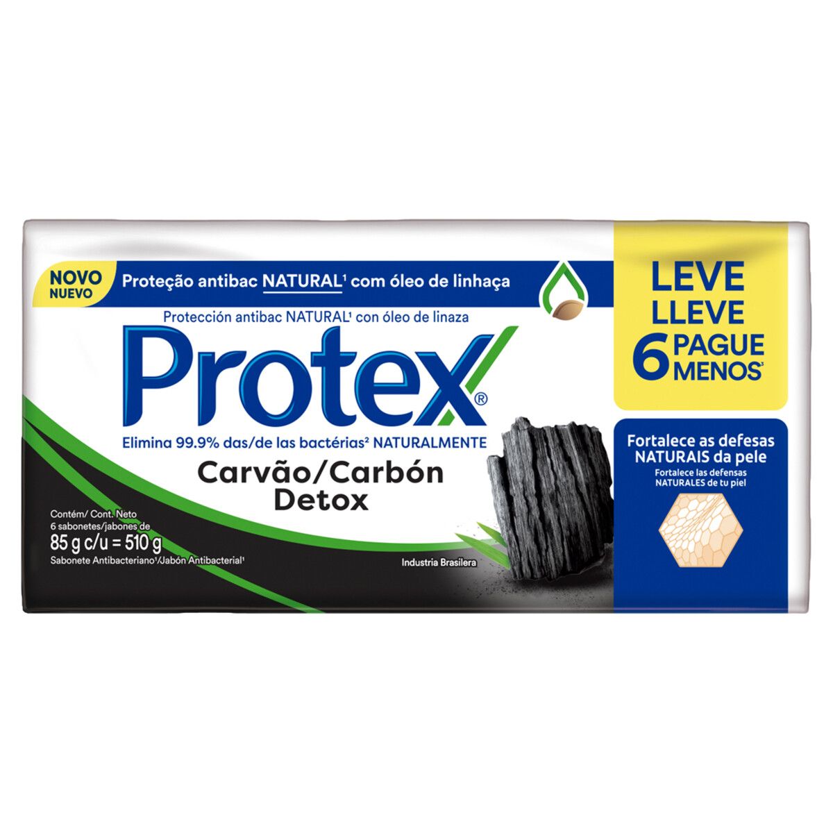 Pack Sabonete Barra Antibacteriano Protex Carvão Detox 510g 6 Unidades