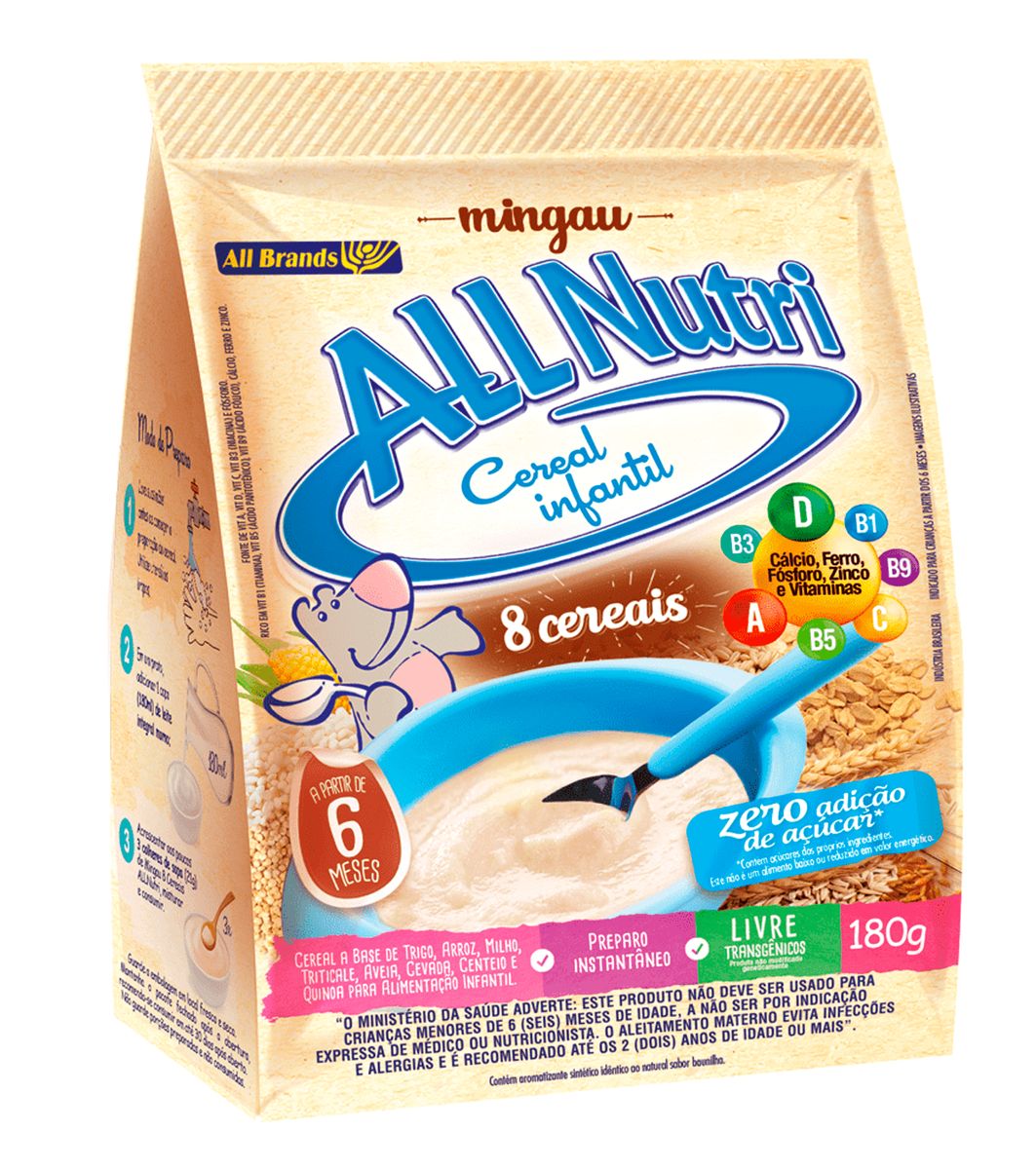 Mingau AllNutri 8 Cereais Zero Adição de Açúcar 180g