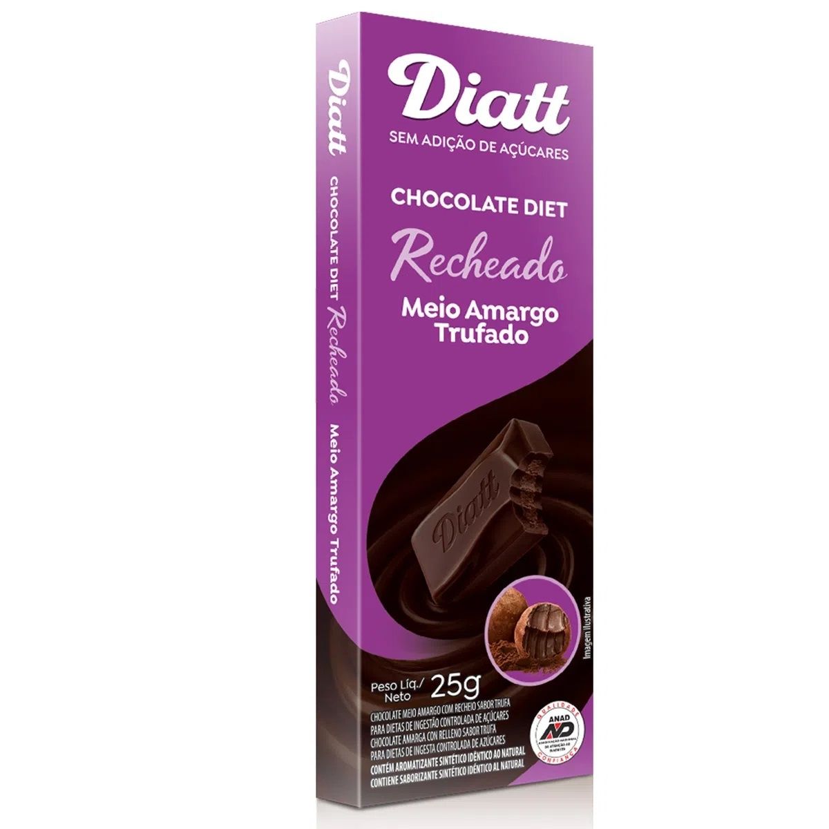 Chocolate Diatt Recheado Sabor Meio Amargo Trunfado 25g
