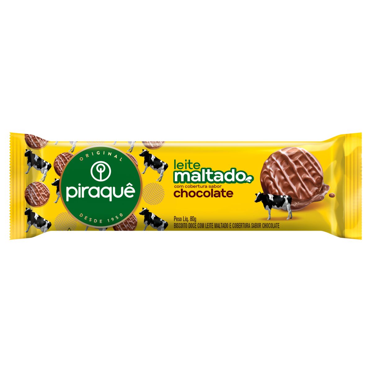 Biscoito Leite Maltado Cobertura Chocolate Piraquê Pacote 80g