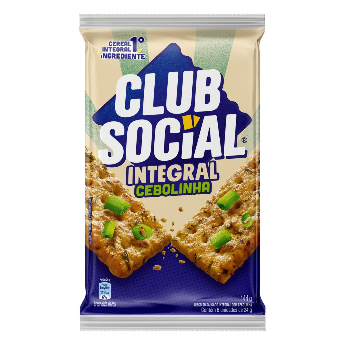 Biscoito com Cebolinha Integral Club Social Pacote 144g 6 Unidades