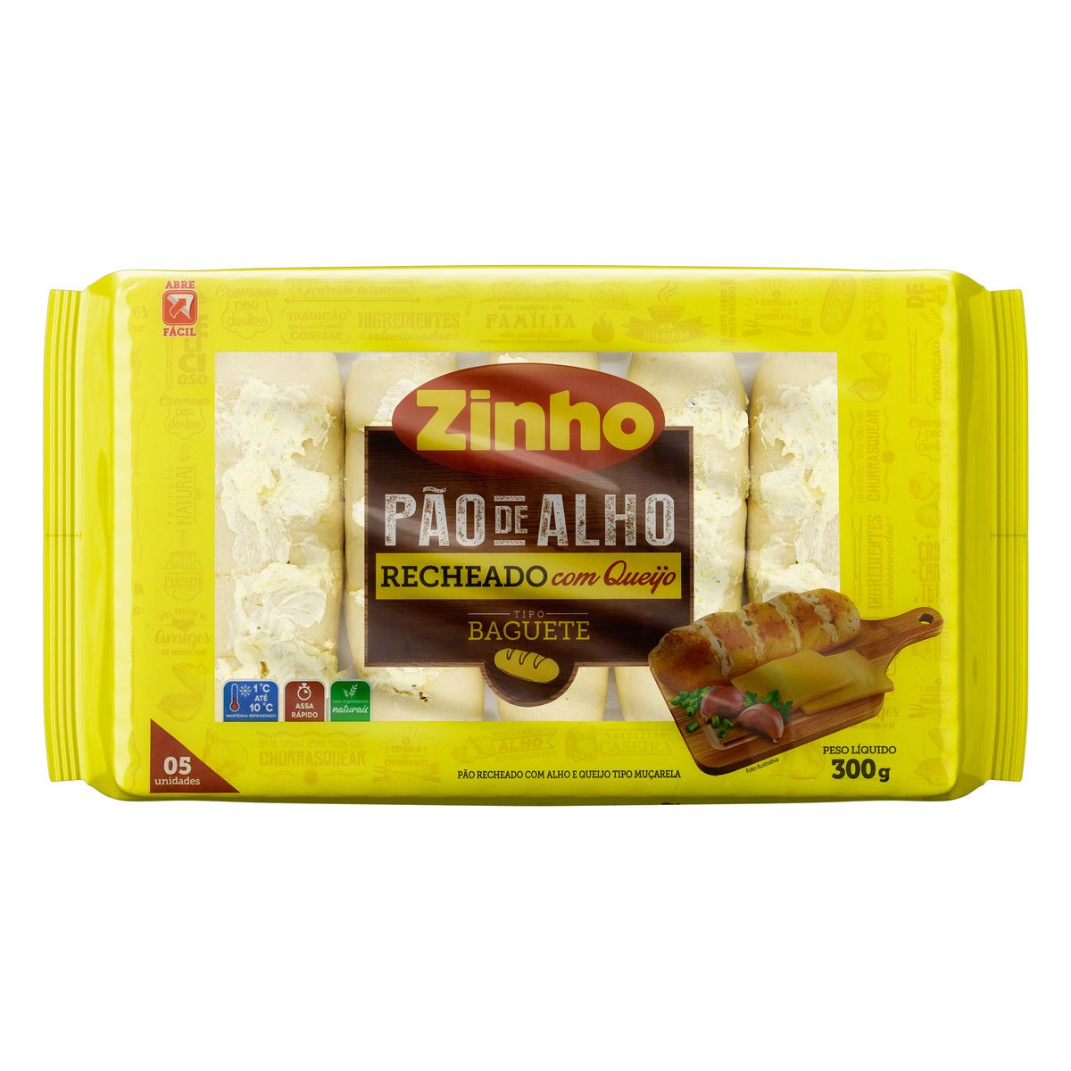 Pão de Alho Baguete Recheio Queijo Zinho Pacote 300g image number 0