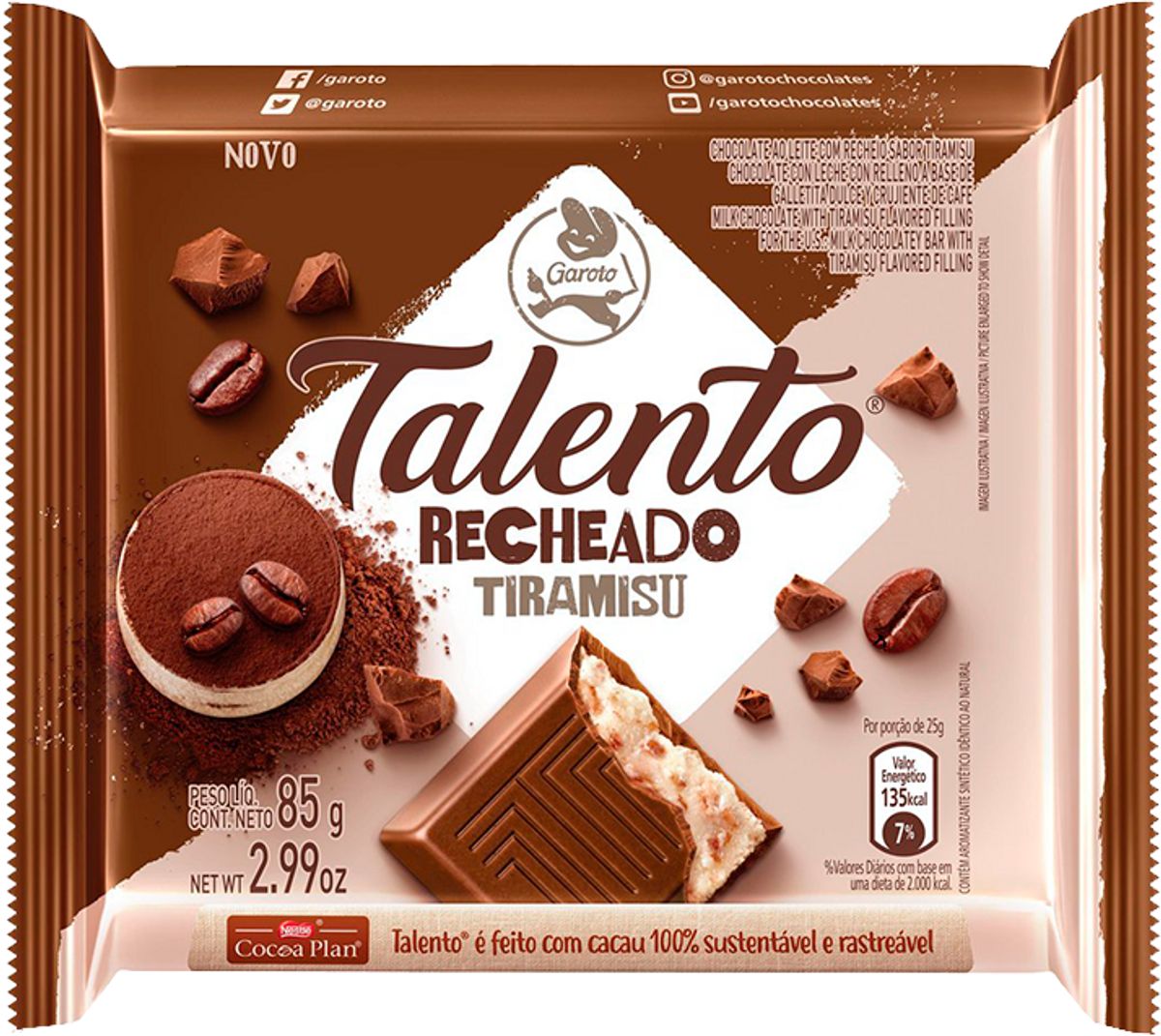 Chocolate Barra Talento Recheado Tiramisu 85g