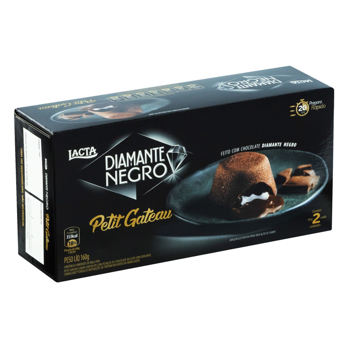 Petit Gâteau Congelado Chocolate Recheio Diamante Negro Lacta Caixa 160g 2 Unidades image number 4