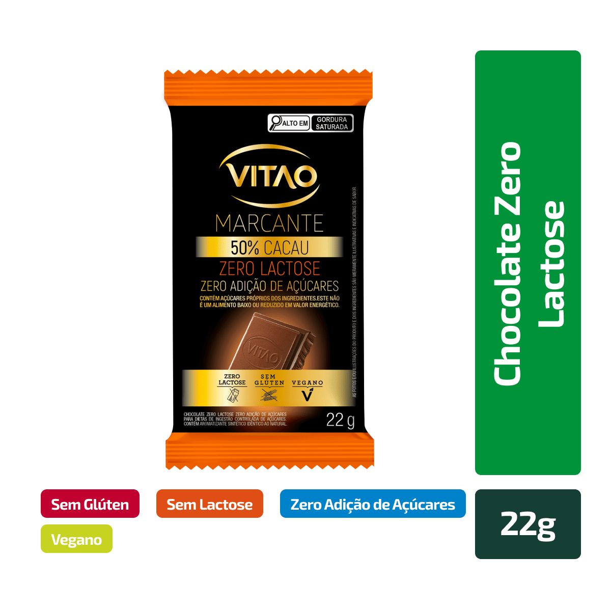 Chocolate Vitao Zero Lactose 50% Cacau Zero Açúcar 22g