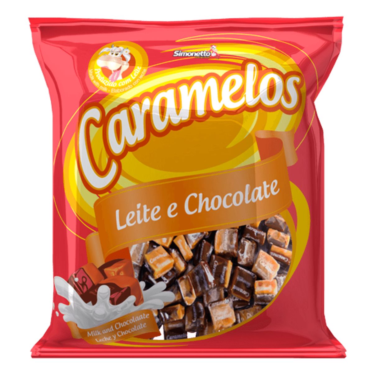 Bala Caramelos Simonetto Leite e Chocolate 140g
