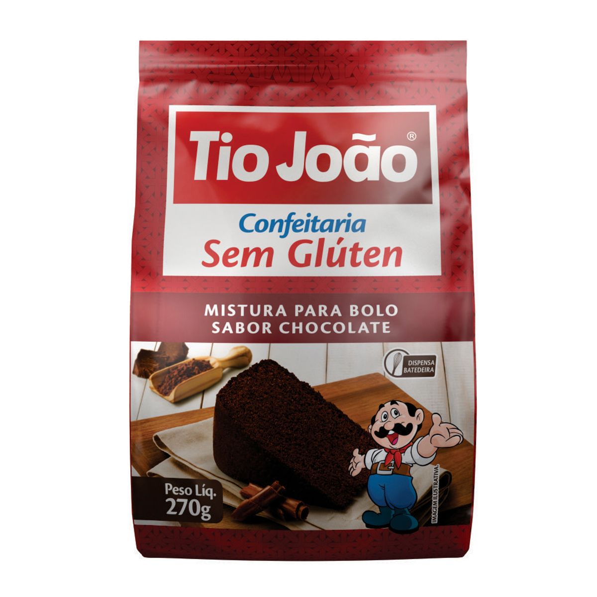 Mistura para Bolo Tio João Sem Glúten Chocolate 270g
