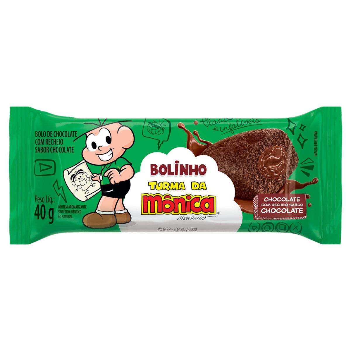 Bolinho Turma da Mônica Chocolate Recheio Chocolate 40g