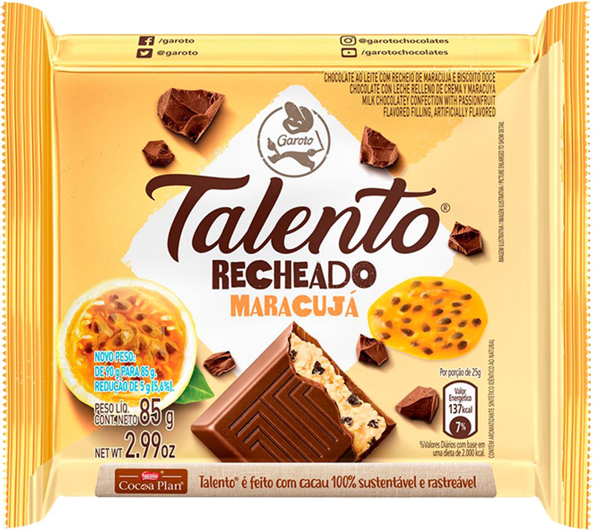 Chocolate TALENTO Recheado Maracujá 85g