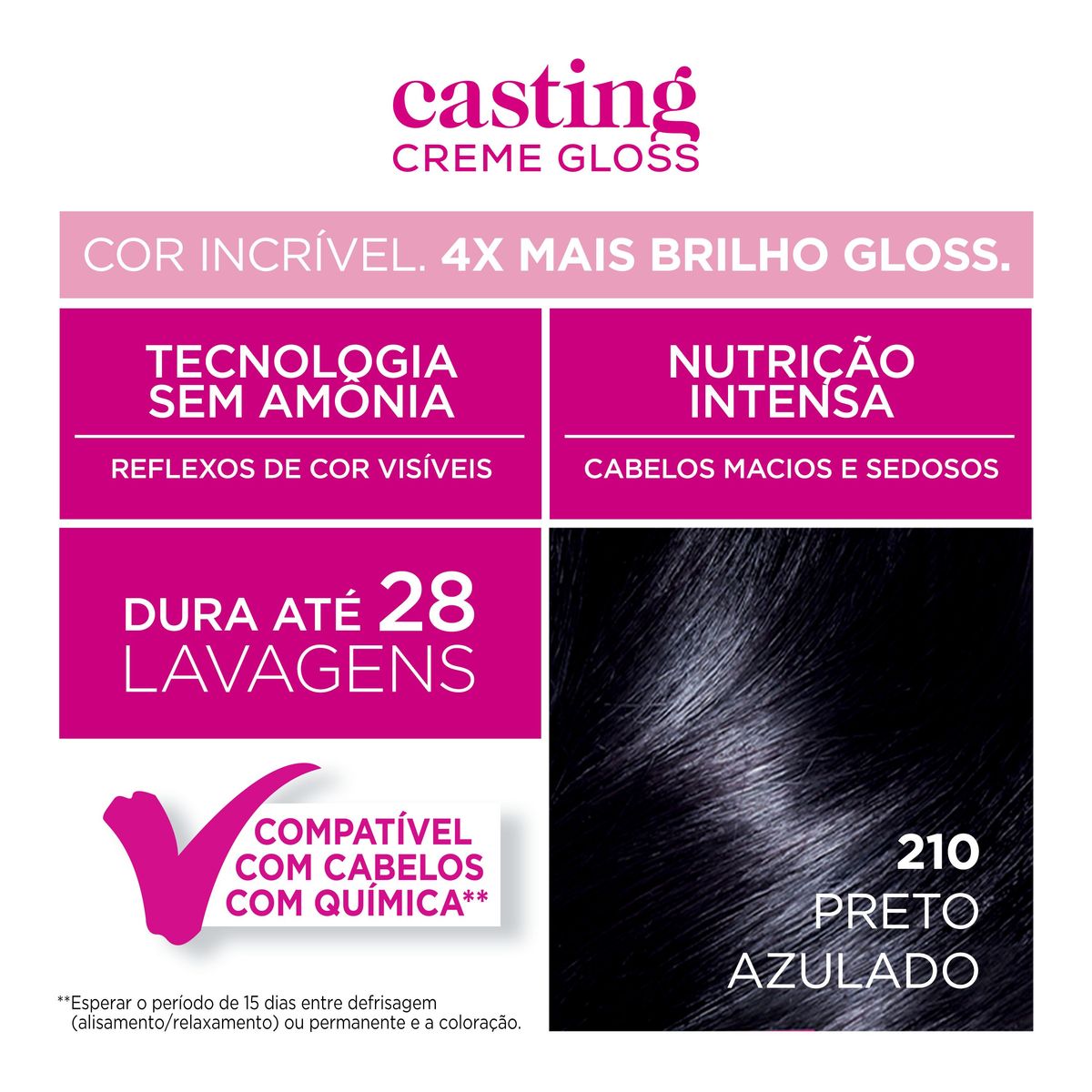 Tintura Semi-Permanente Casting Creme Gloss De L’oréal Paris 210 Preto Azulado image number 4