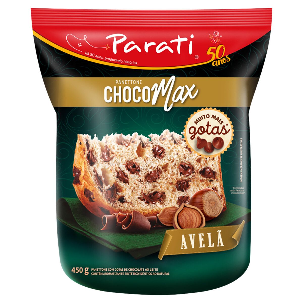 Panettone com Gotas de Chocolate ao Leite Avelã Parati Choco Max Pacote 450g