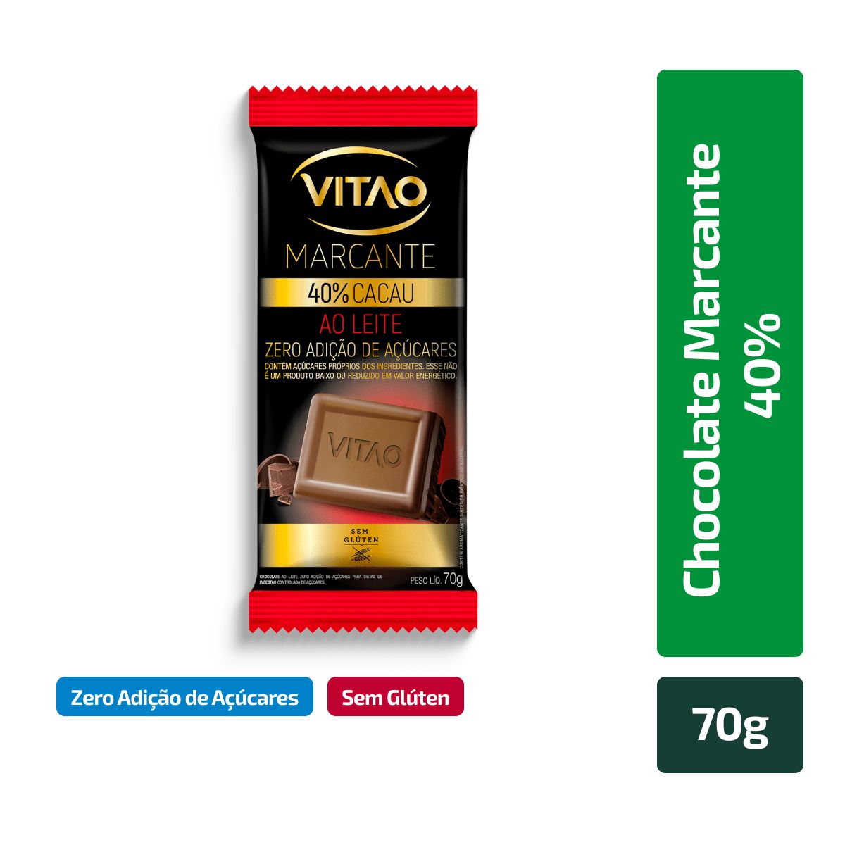 Chocolate Vitao Ao Leite 40% Cacau Zero Açúcar 70g image number 0
