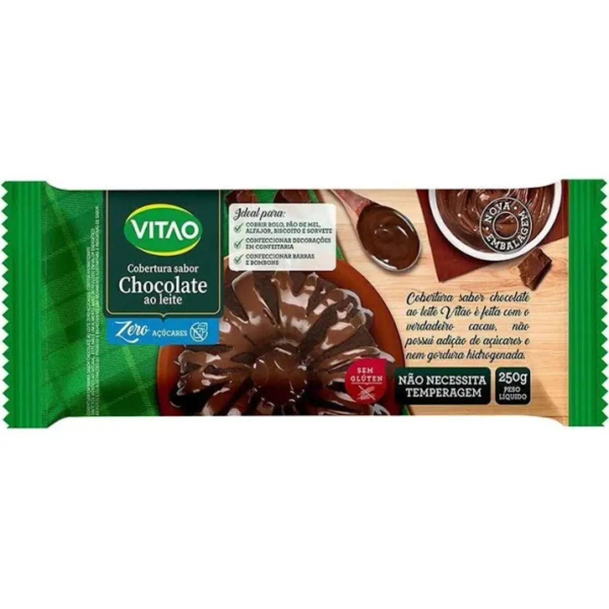 Cobertura Vitao Chocolate ao Leite Zero Açúcar 250g