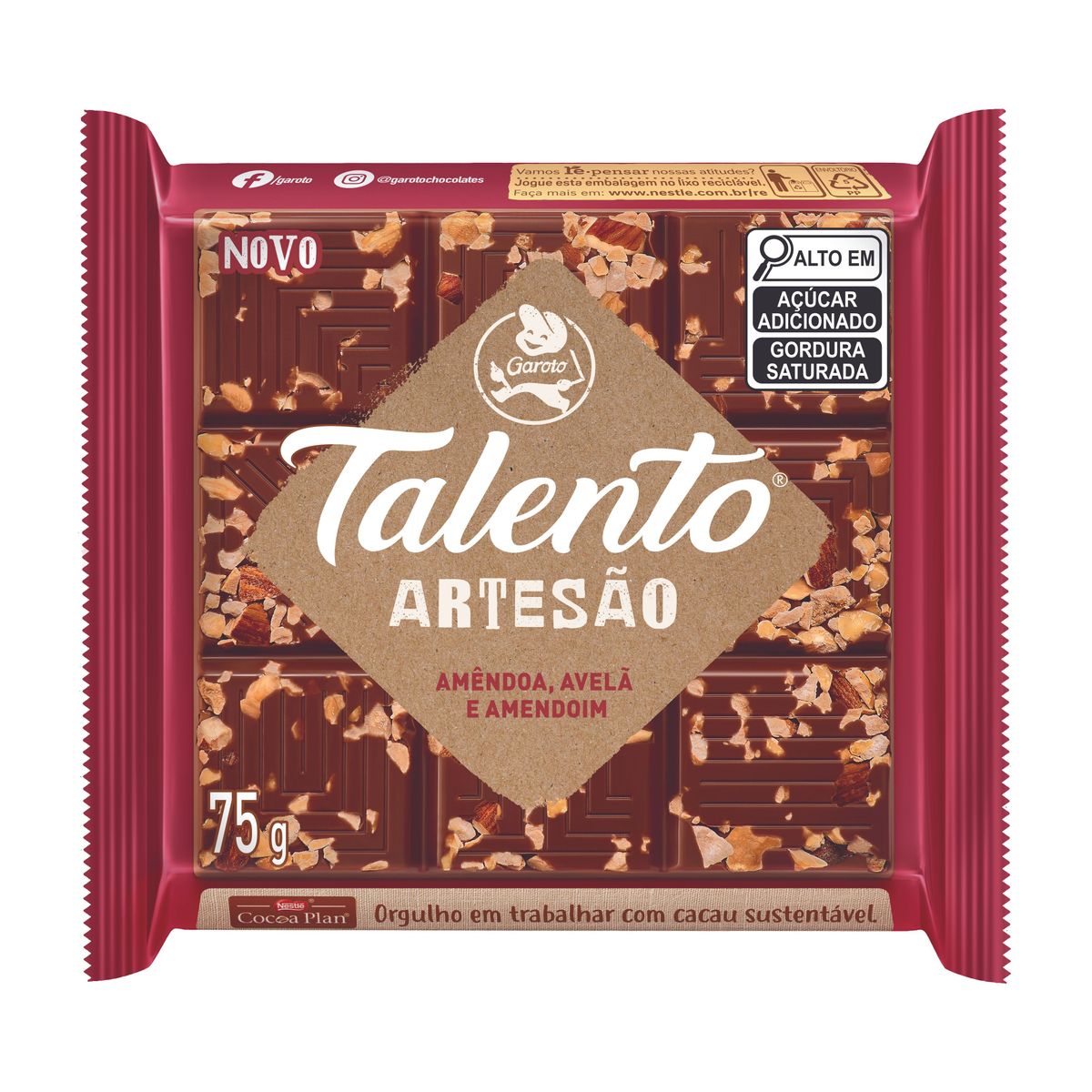Chocolate Talento Artesão Amendoim e Avelã 75g image number 0