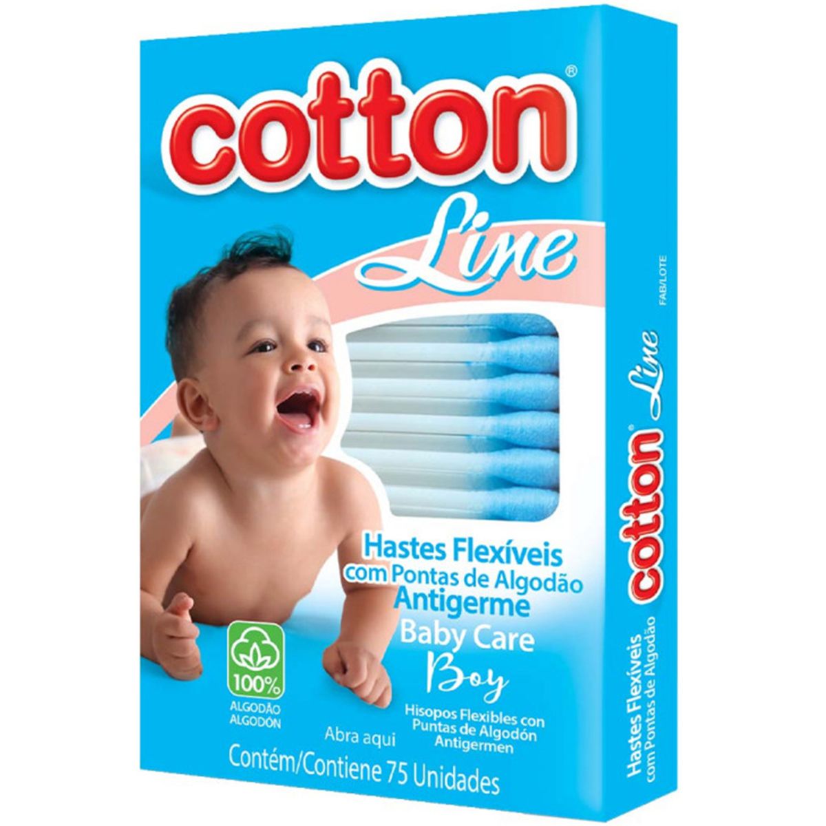 Cotonetes Cotton Line Haste Flex Baby Care Azul 75 Unidades