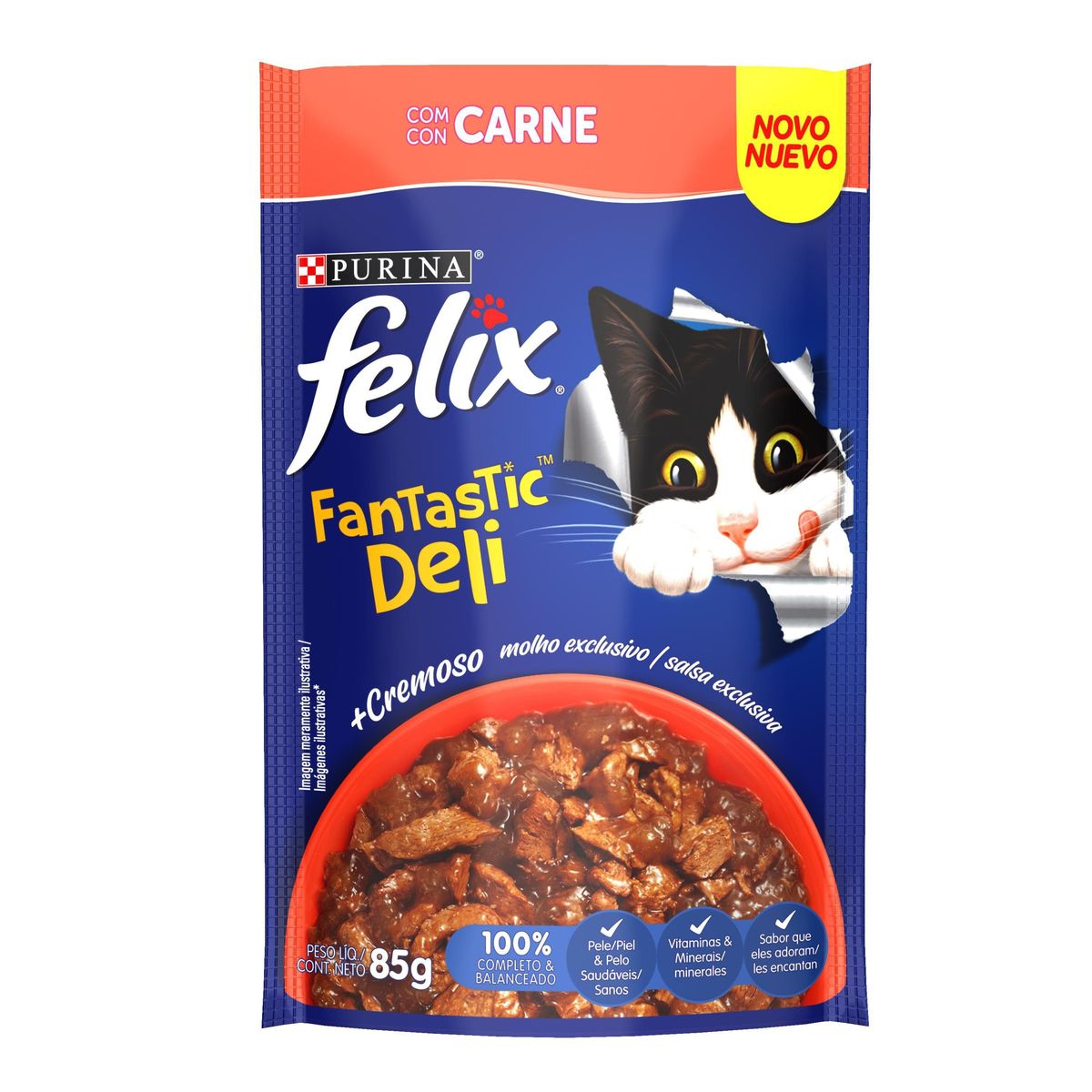Alimento Felix Gatos Fantastic Deli Carne 85g image number 0