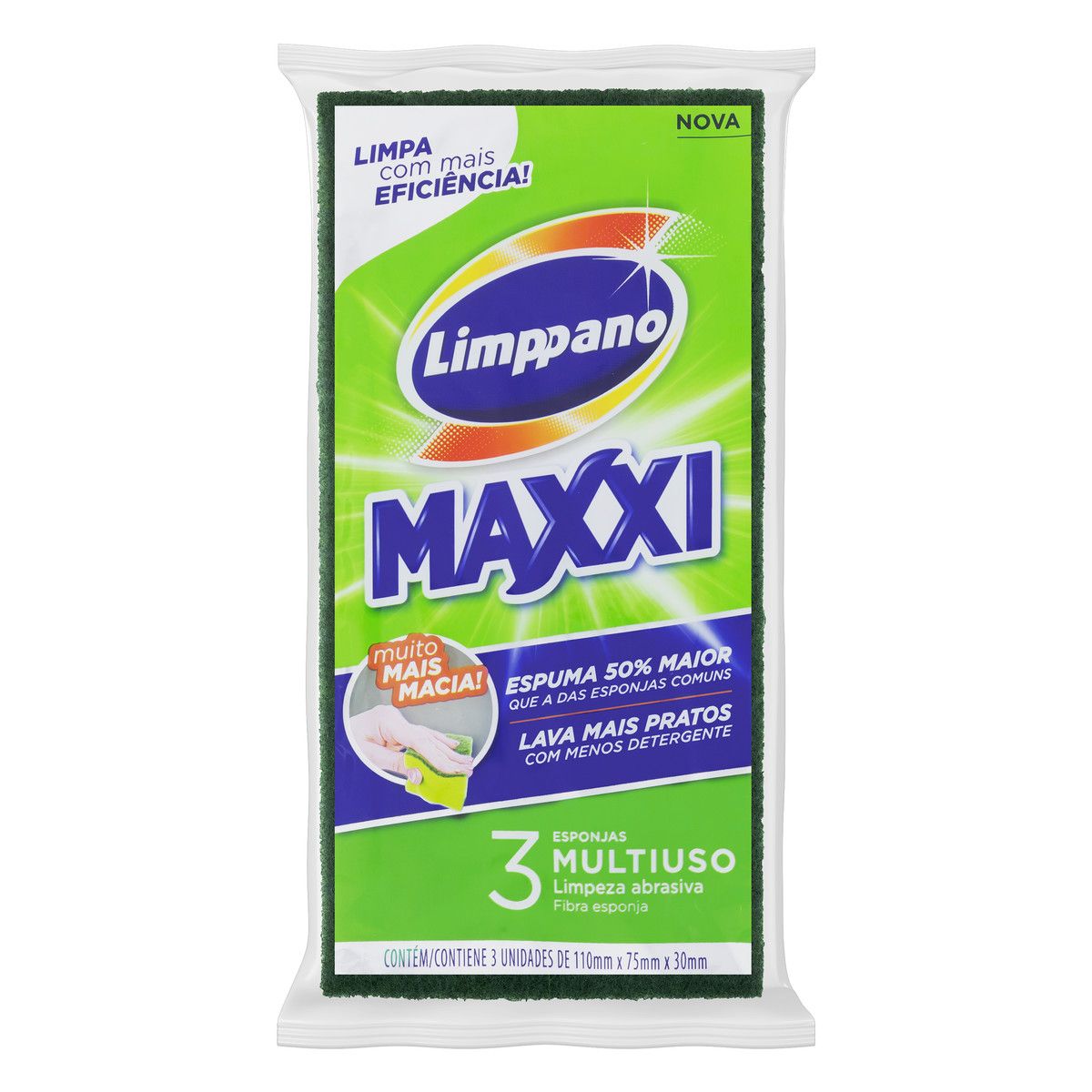 Esponja Verde Multiuso Limpeza Abrasiva Limppano Maxxi 3 Unidades