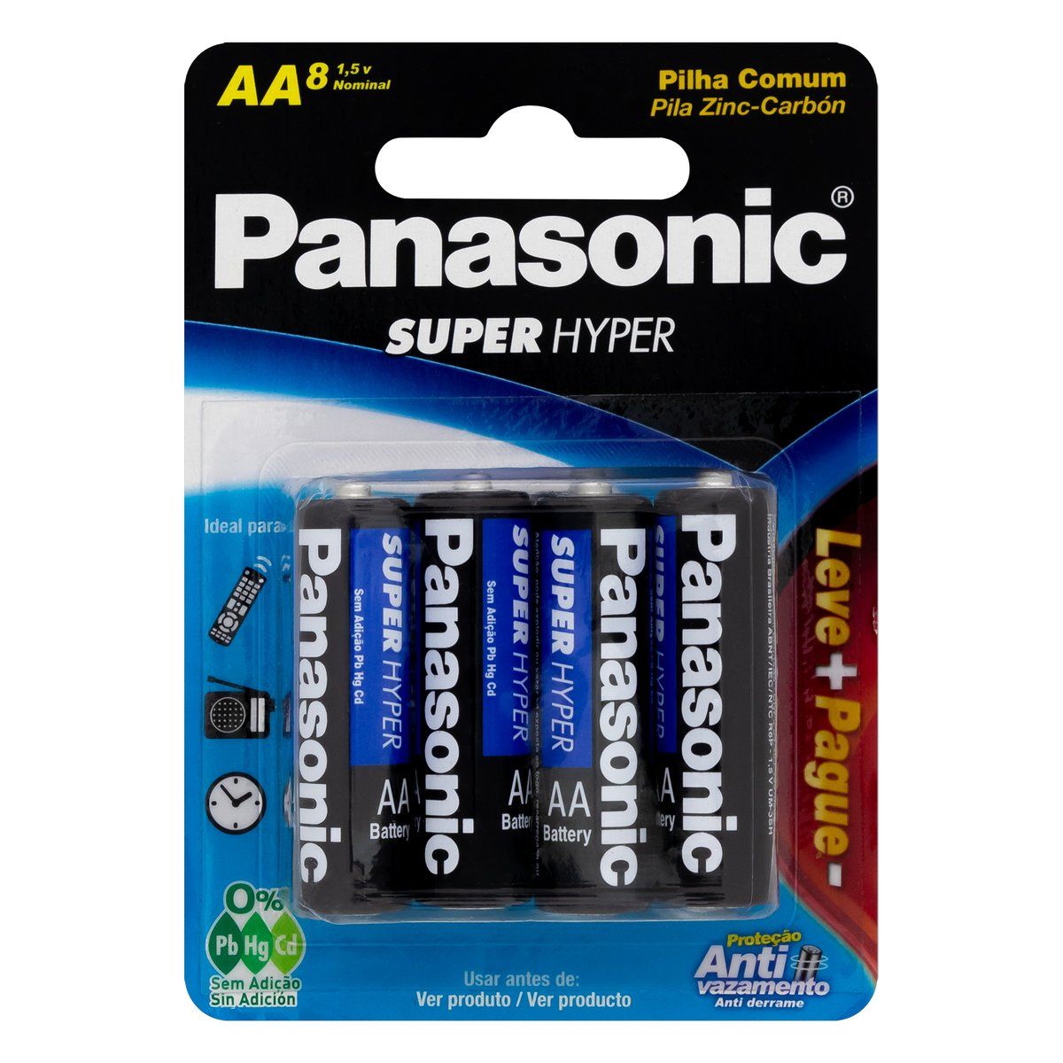 Pilha Comum AA Panasonic Super Hyper Pequena 8 Unidades