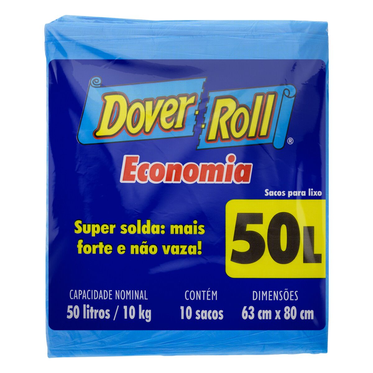 Saco para Lixo Dover Roll Azul 50L Economia 10 Unidades