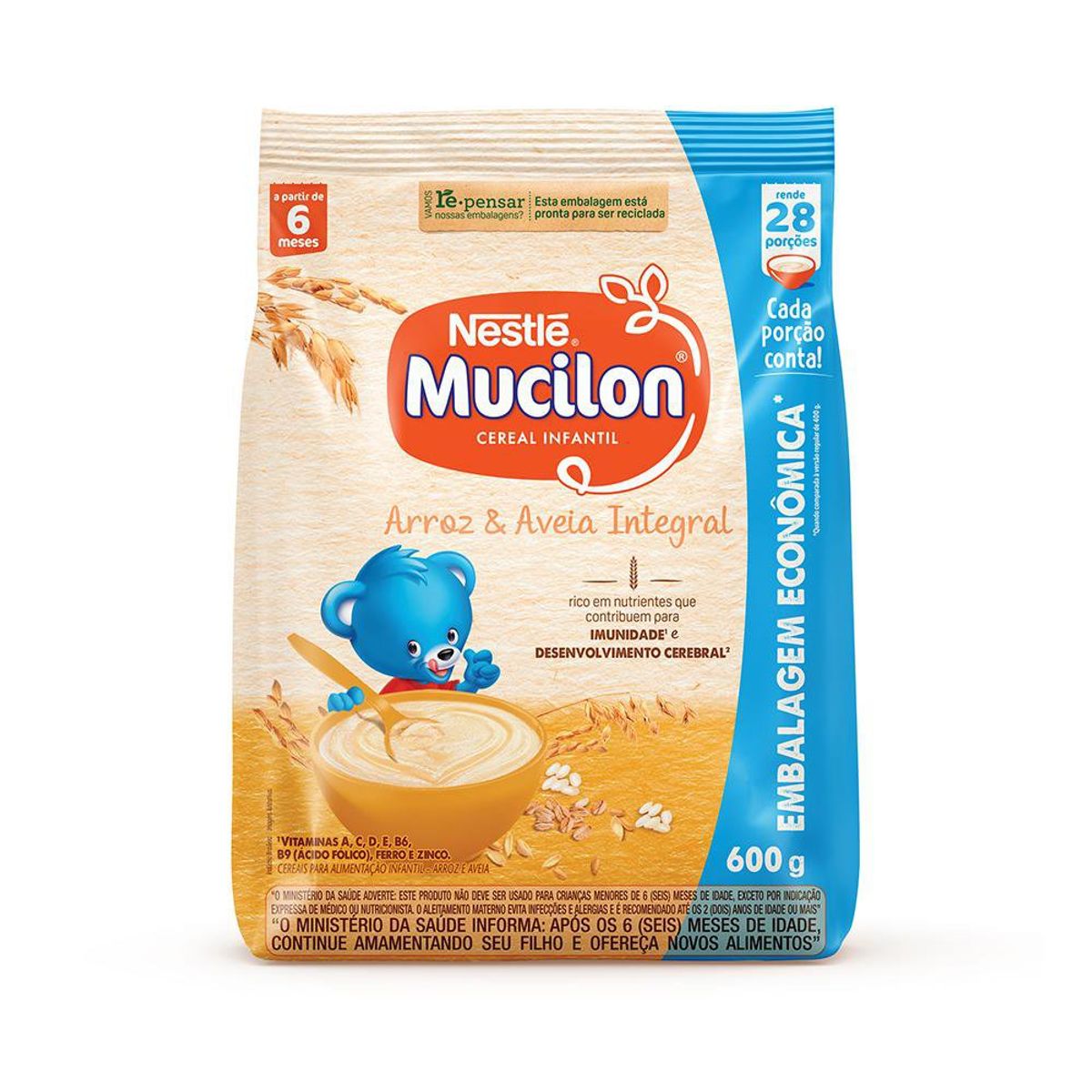 Cereal Infantil Mucilon Arroz e Aveia Integral 600g image number 0