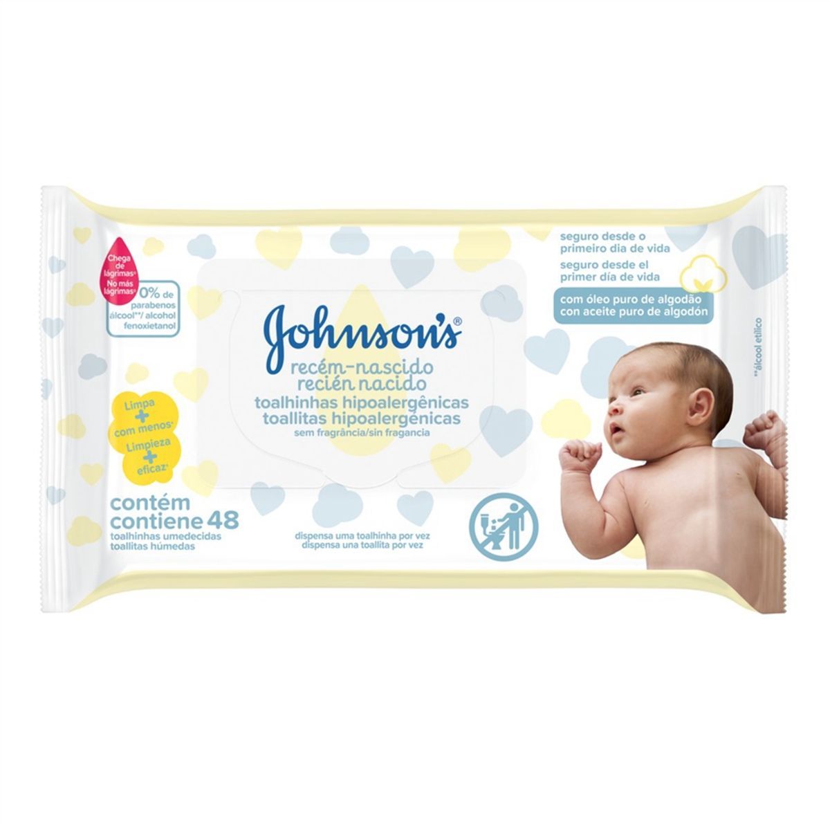 Lenços Umedecidos Johnson's Baby Recém-Nascido Sem Fragrância 48 unidades image number 0