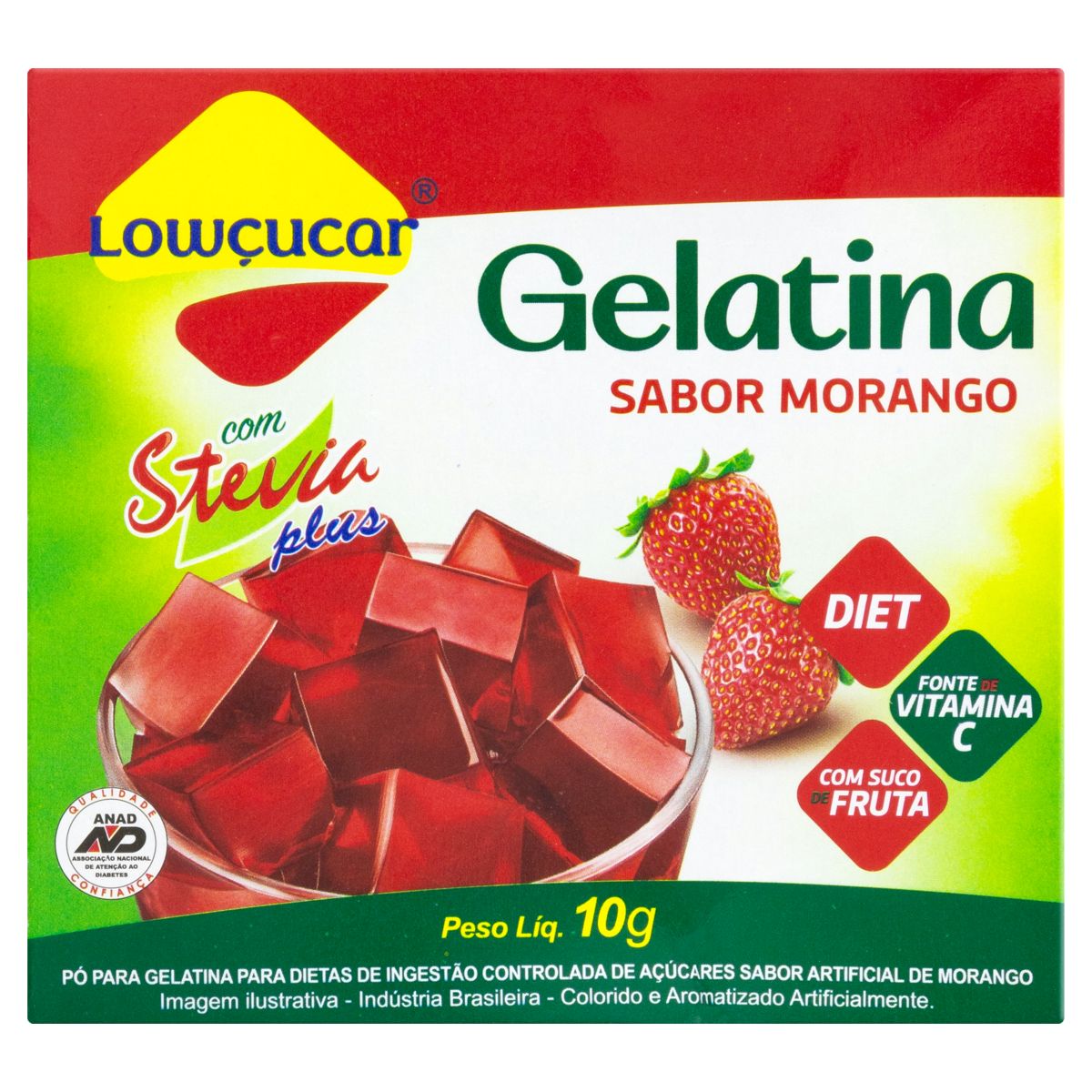 Gelatina Pó Lowçucar Morango com Stevia Plus Diet Caixa 10g