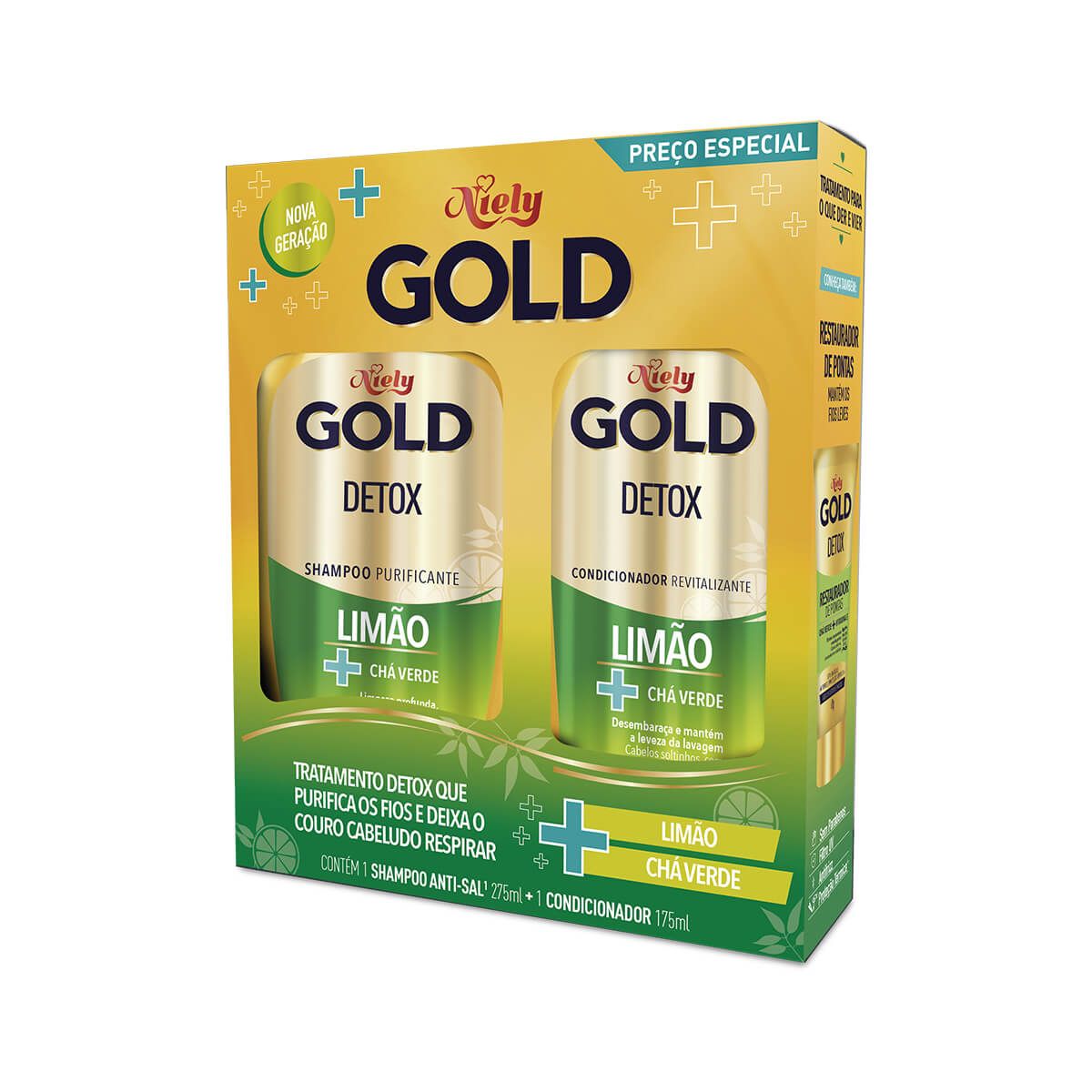 Kit Shampoo + Condicionador Niely Gold Detox Limão e Chá Verde