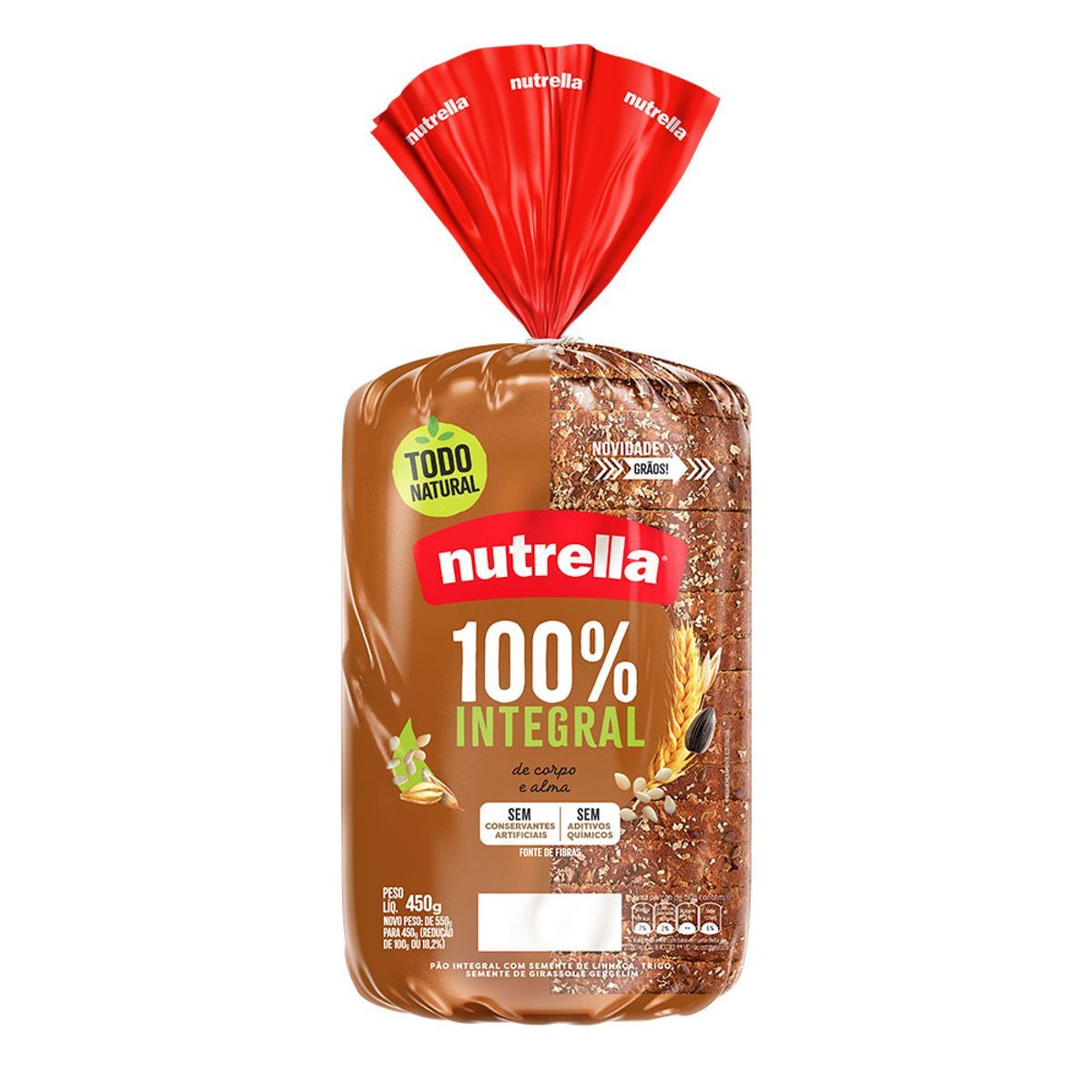 Pão de forma 100% Integral Nutrella 450g