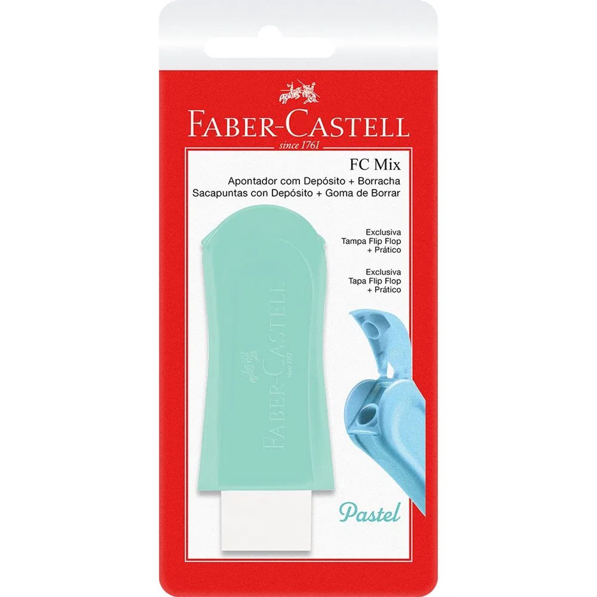 Apontador Faber Castell com Deposito e Borracas Tons Pastel