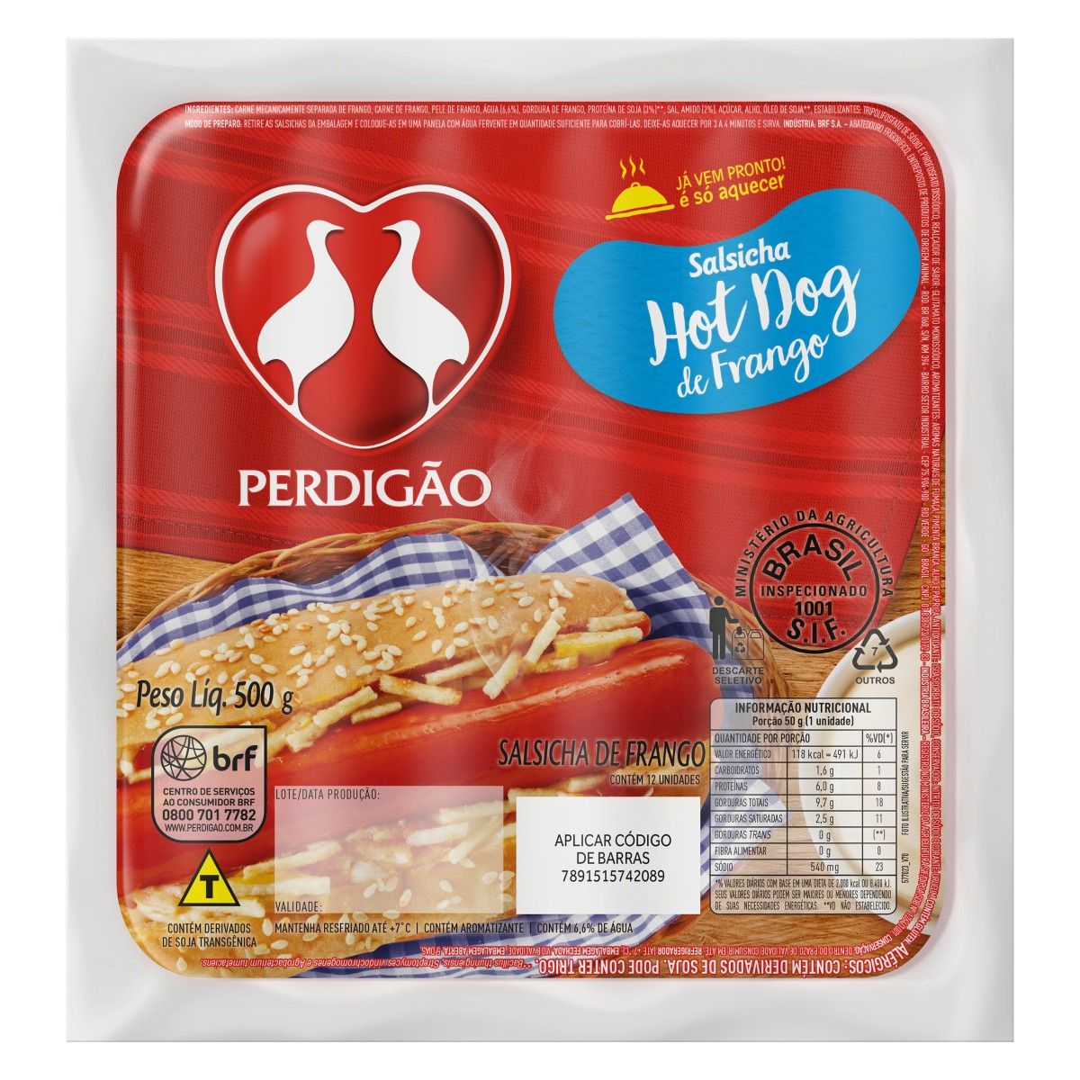 Salsicha de Frango Hot-Dog Perdigão 500g