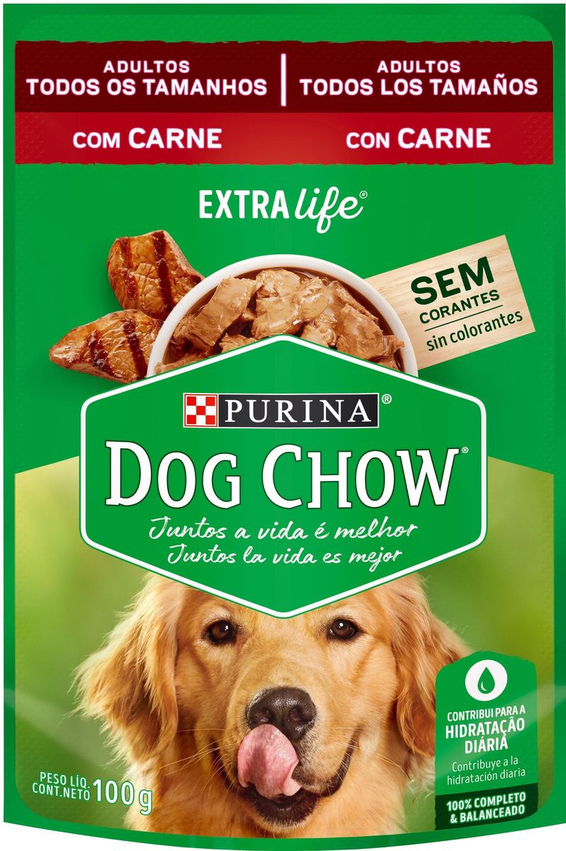 Alimento Dog Chow Cães Adultos Carne 100g image number 0