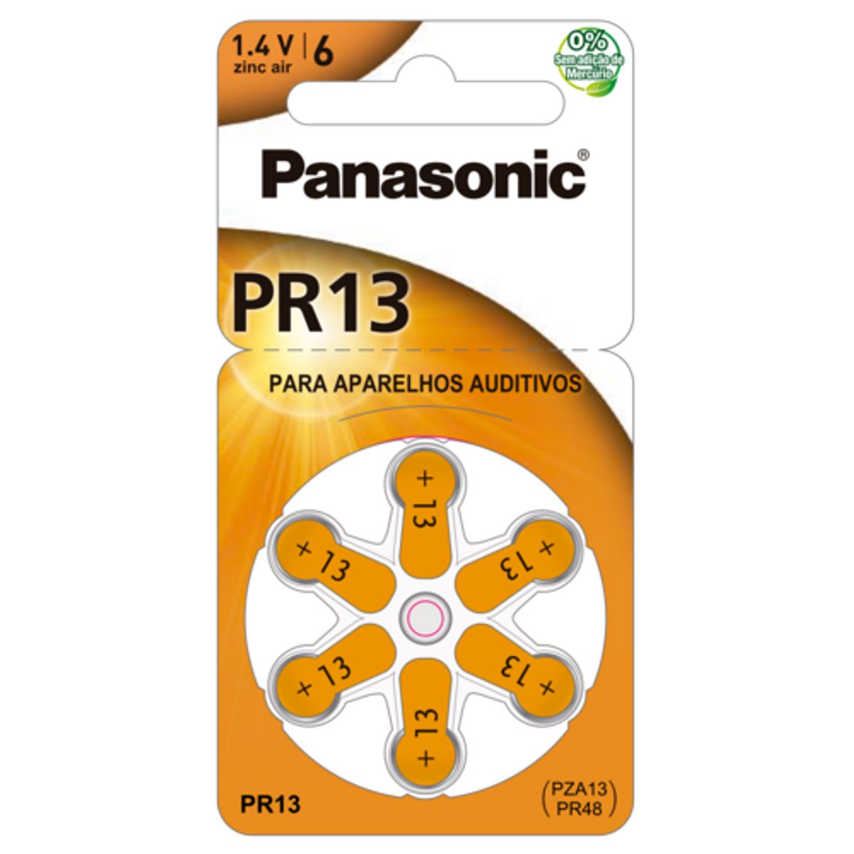 Bateria Panasonic PR13 para Aparelho Auditivo 6 Unidades