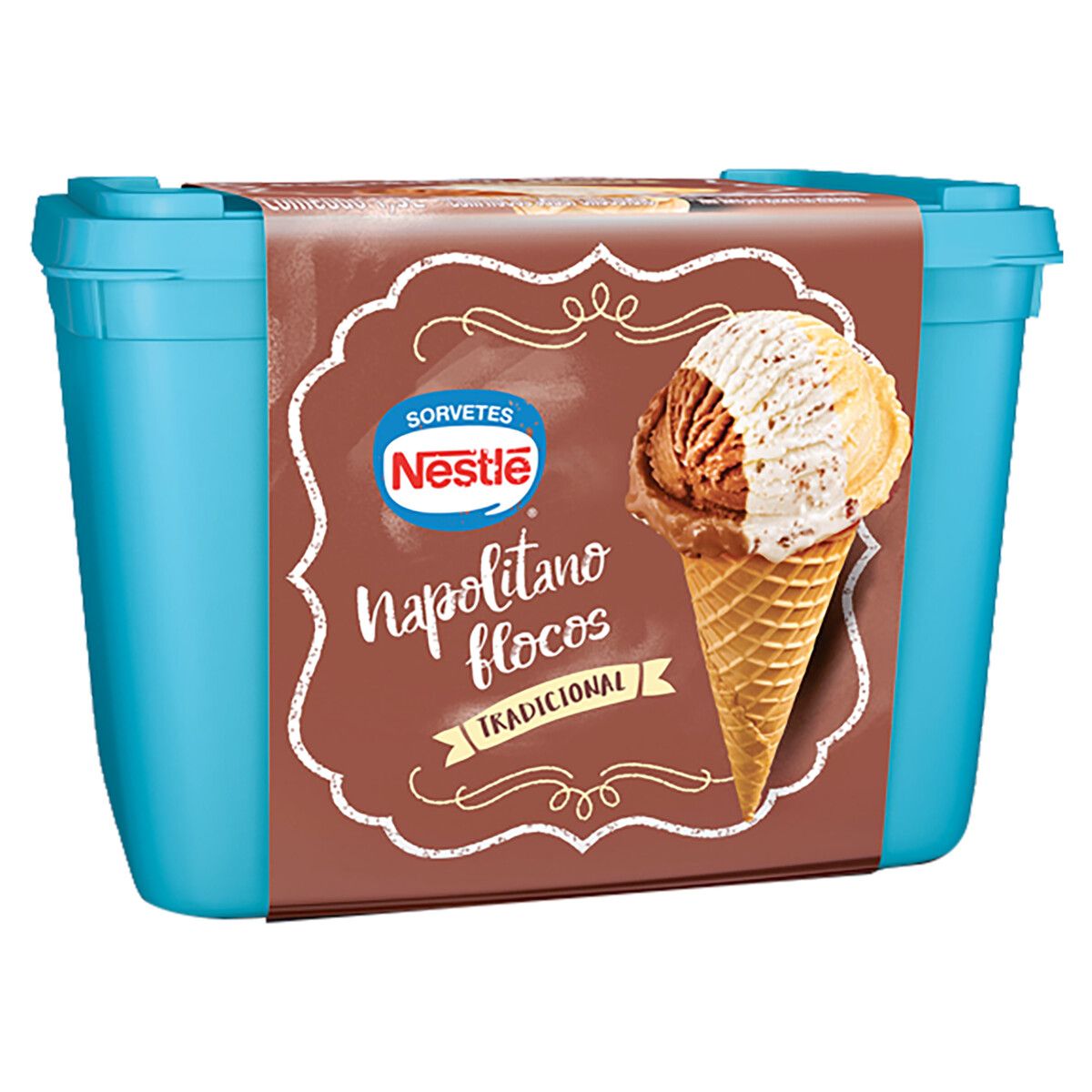 Sorvete Napolitano Flocos Tradicional Nestlé Pote 1,5L