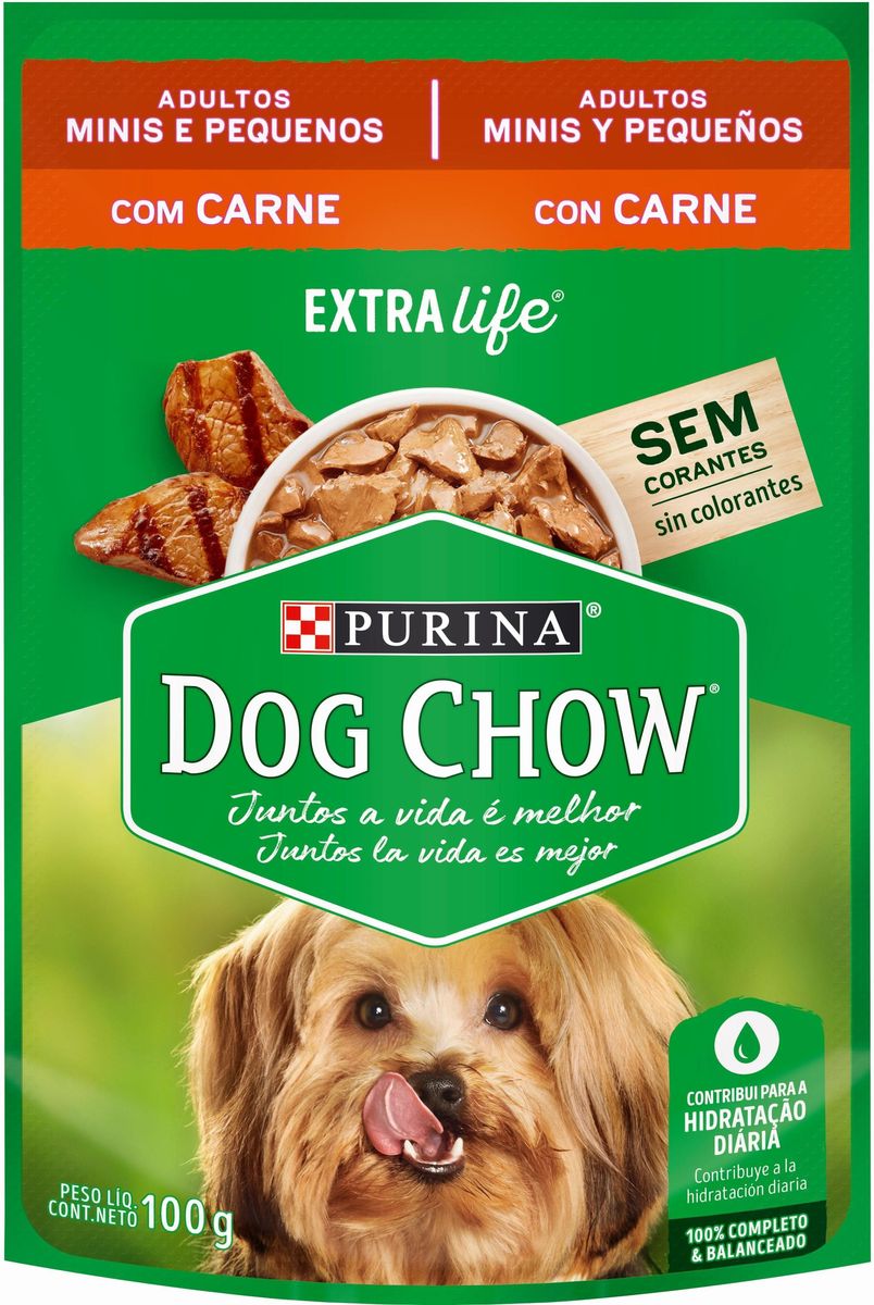Alimento Dog Chow Cães Adultos Minis e Pequenos Carne 100g