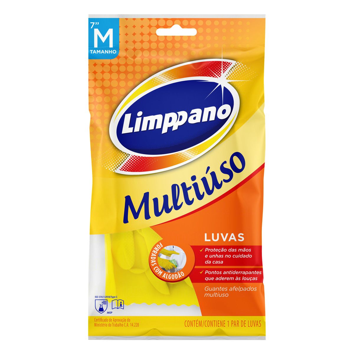 Luva Multiuso Amarela Limppano Tamanho M image number 0