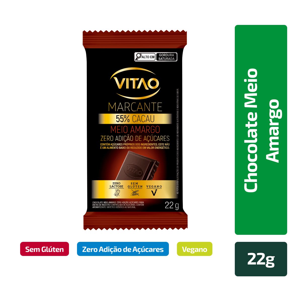 Chocolate Vitao Meio Amargo 55% Cacau Zero Açúcar 22g