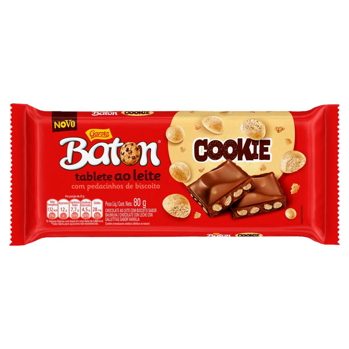 Chocolate Barra Baton ao Leite com Cookies 80g