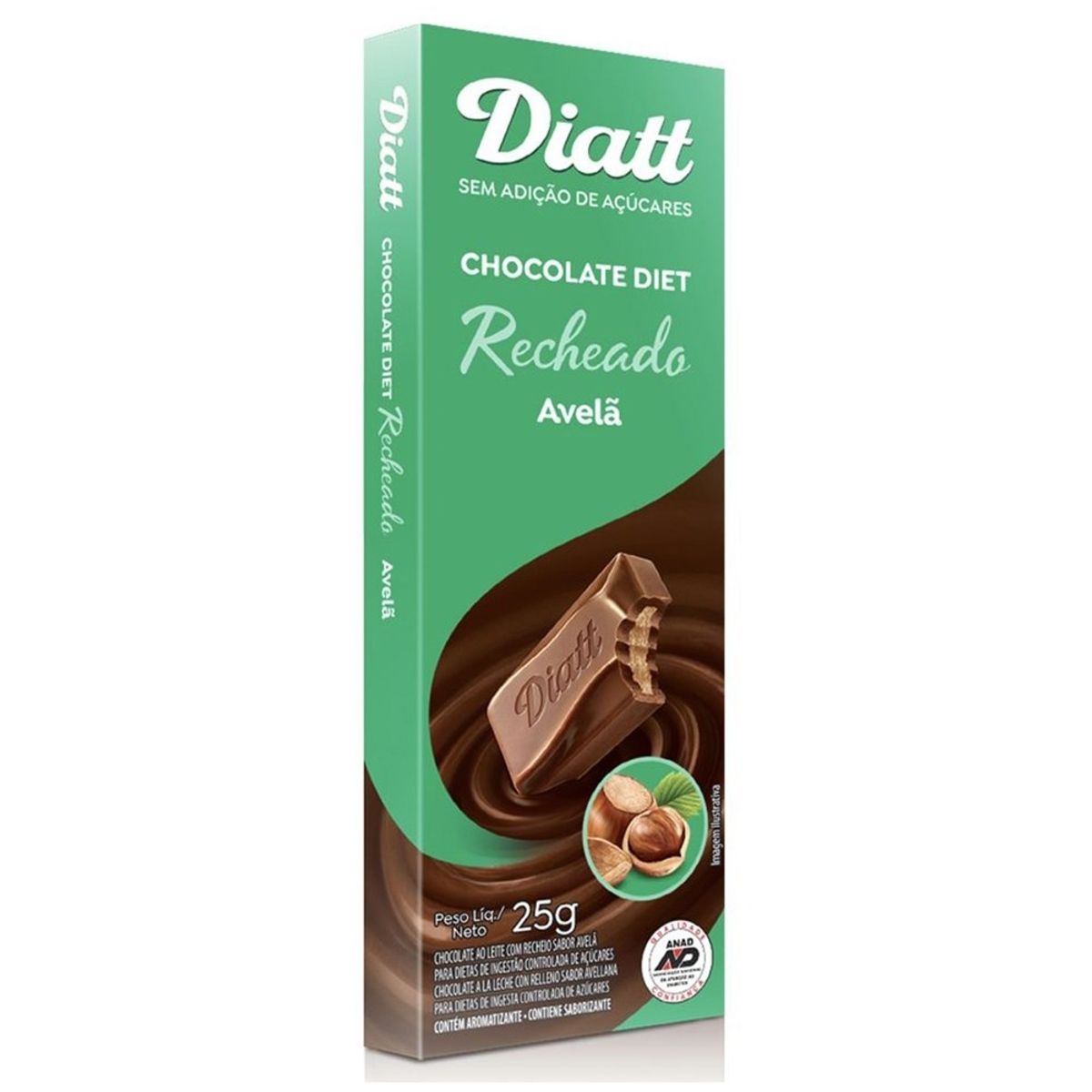 Chocolate Diatt Recheado Sabor Avelã 25g