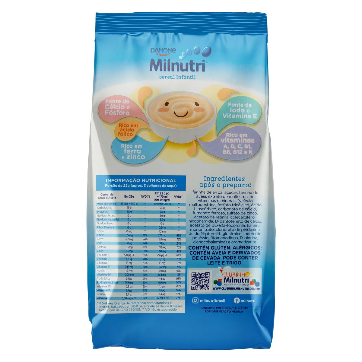 Cereal Infantil Arroz & Aveia Milnutri Pacote 230g image number 1