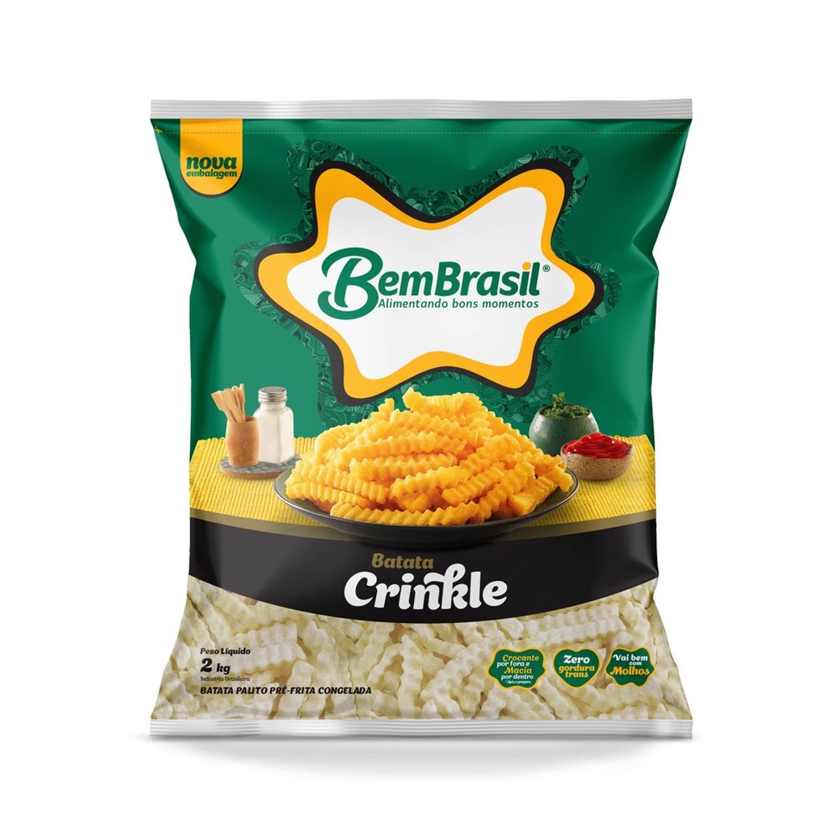 Batata Pré-Frita Ondulada Congelada Bem Brasil Crinkle 2kg