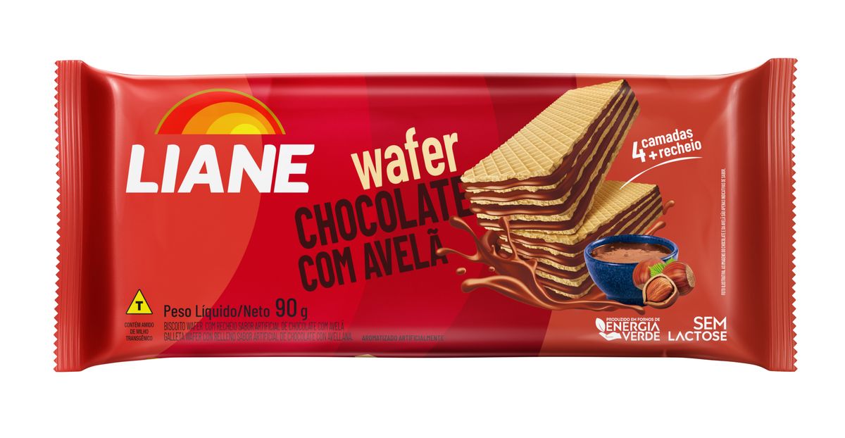 Biscoito Liane Waffer Chocolate com Avelã 90g