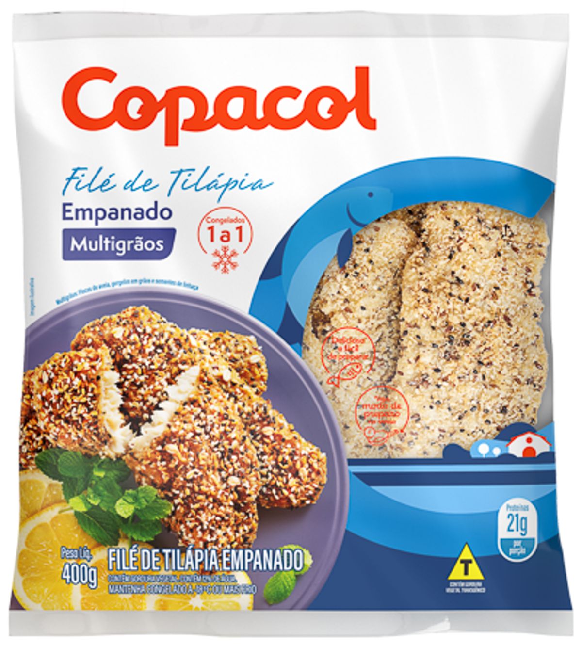 Filé de Tilápia Empanado Multigrãos Congelado Copacol 400g