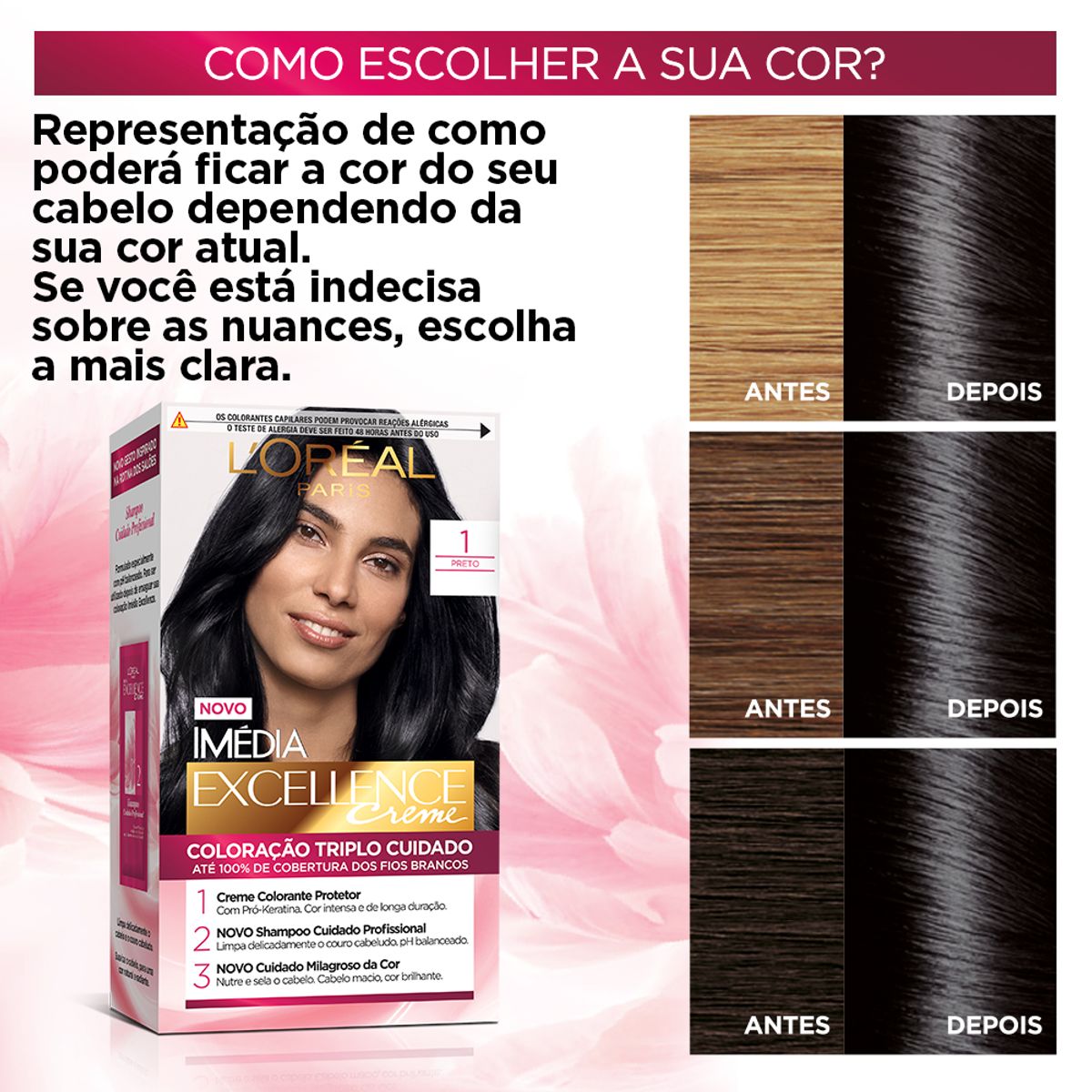 Coloração Imédia Excellence L'Oréal 1 Preto image number 2