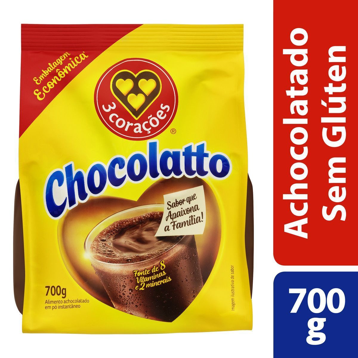 Achocolatado em Pó 3 Corações Chocolatto Pacote 700g image number 3