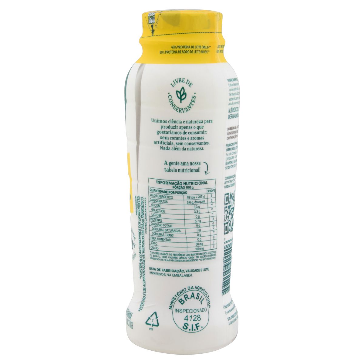 Iogurte Desnatado Banana Zero Lactose Verde Campo Natural Whey 14g de Proteína Frasco 250g image number 2