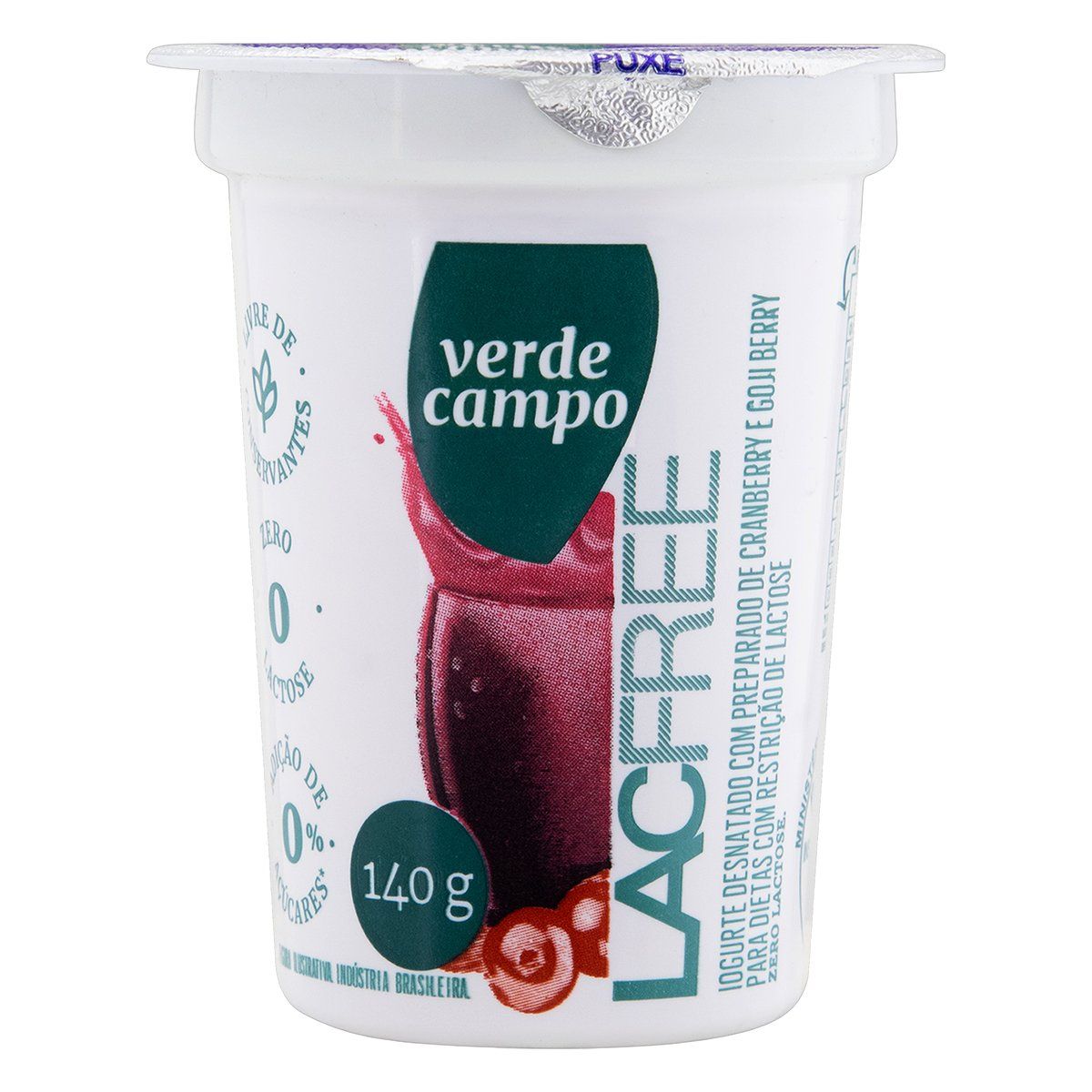 Iogurte Desnatado Cranberry e Goji Berry Zero Lactose Verde Campo Lacfree Copo 140g